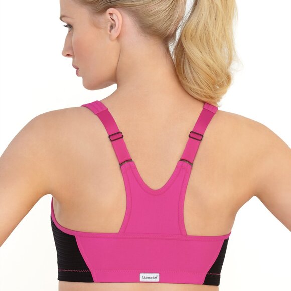 Glamorise SPORT Bra 40B (HIGH-IMPACT) Wicks! (RACERBACK) T-Back Zip-Up PINK New - Picture 15 of 16